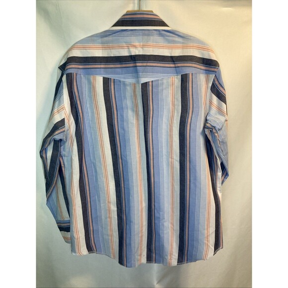 Wrangler Men's Pearl Snap Western Shirt-16x34-Blue-White Striped - Picture 7 of 10